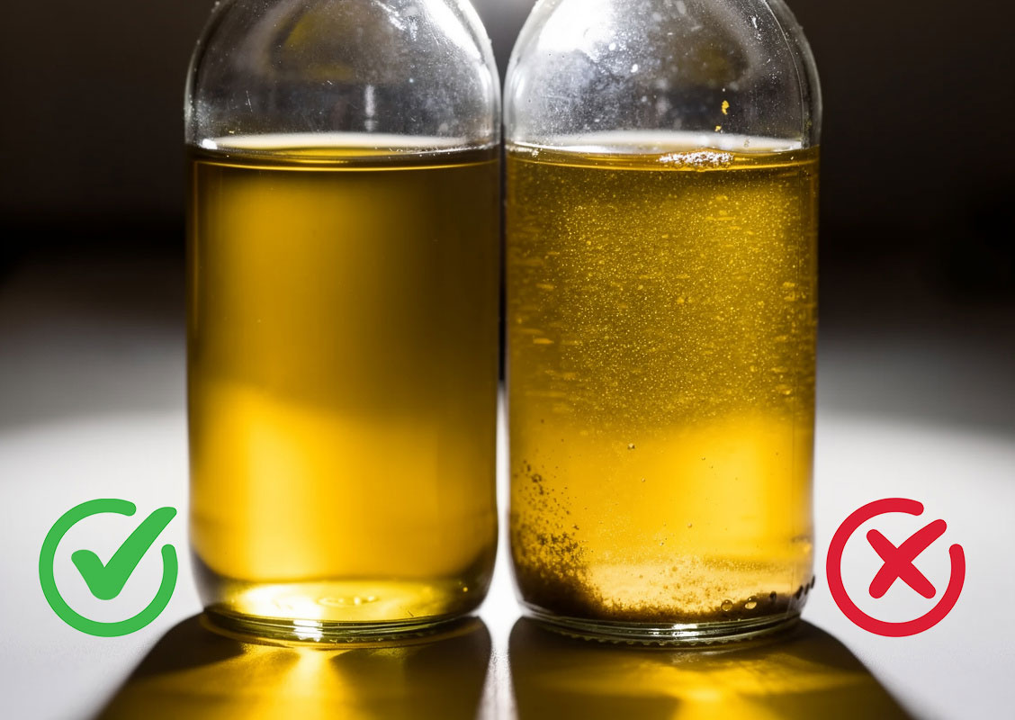 دو بطری روغن زیتون در مقابل نور